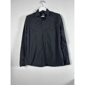 Salvaje Oeste Mens Western Black Embroidered Long Sleeve Snap Front Shirt Large